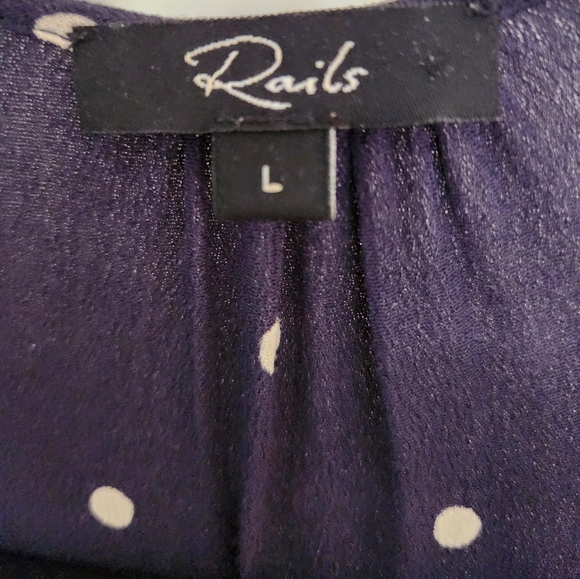 Rails Navy White Polka Dots, button down, V neck, drawstring waist - Picture 4 of 5